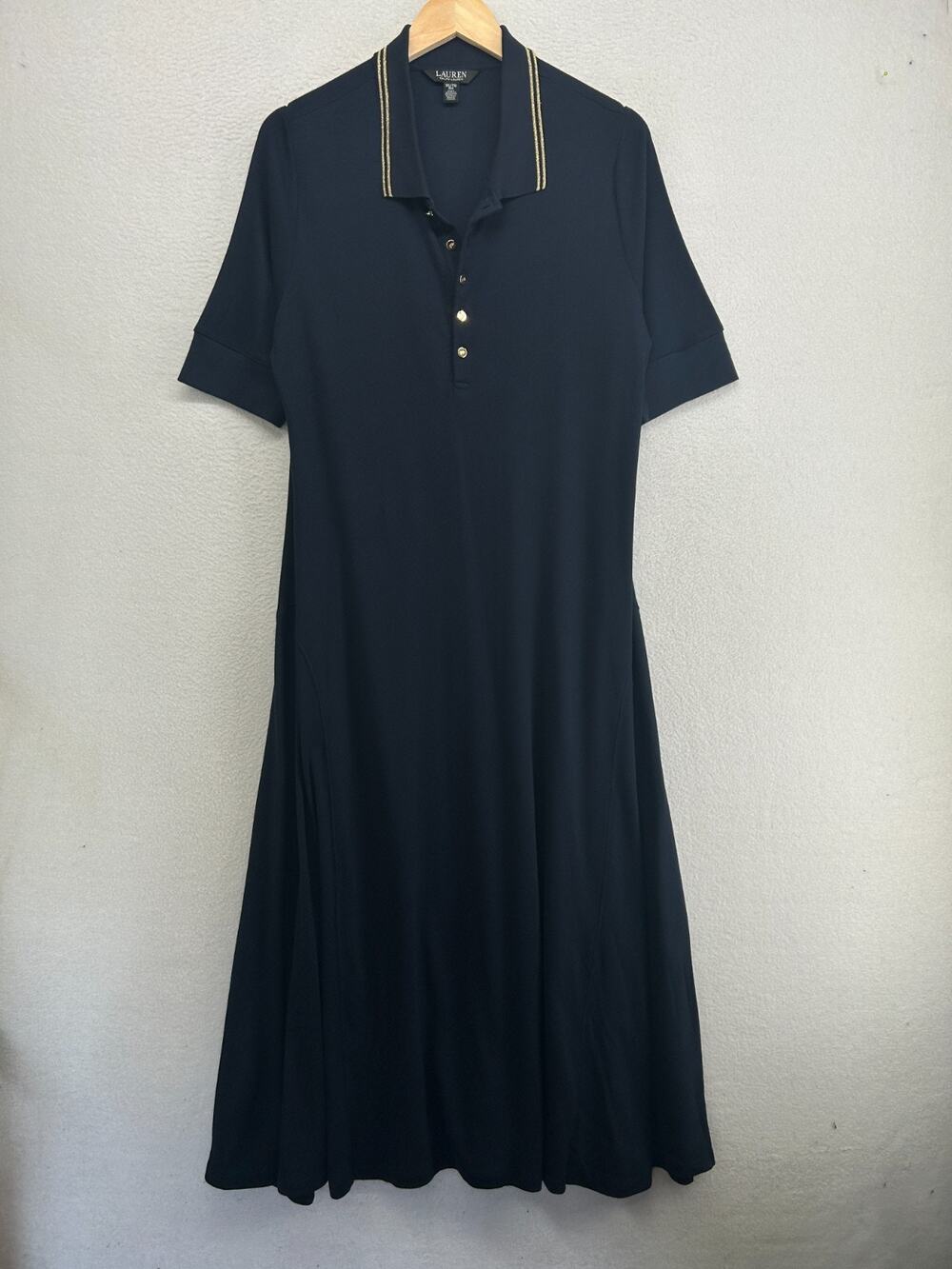 POLO RALPH LAUREN Dress XXL Polo Golf A-Line Midi Ribbed Cotton Blend Blue NWOT